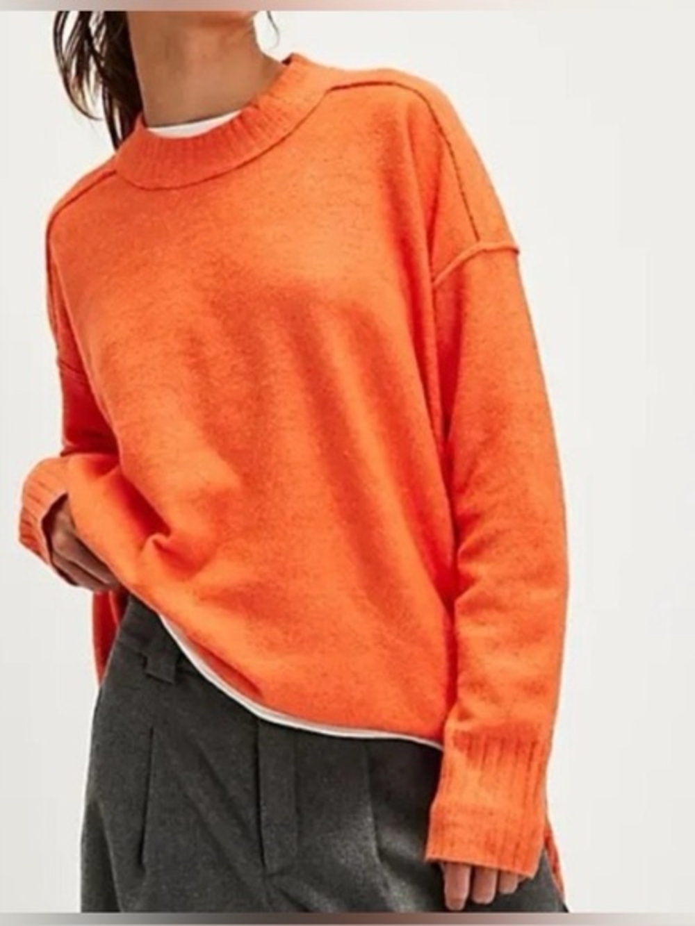 NWT Free People Phoebe Pullover Sweater Orange Oversized Slouchy Knit L